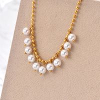 Edelstahl 304 Künstliche Perle 14 Karat Vergoldet Elegant Überzug Runden Halskette Mit Anhänger main image 1