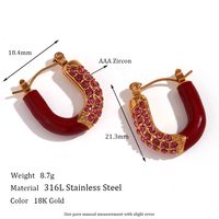 1 Pair Vintage Style Classic Style U Shape Enamel Plating Inlay Stainless Steel Rhinestones 18k Gold Plated Earrings main image 5