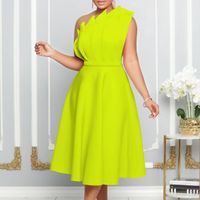 Women's A-line Skirt Elegant Classic Style Oblique Collar Sleeveless Solid Color Midi Dress Banquet Daily Formal main image 5