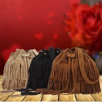 Women's Large Pu Leather Solid Color Streetwear Tassel Bucket String Crossbody Bag main image 1