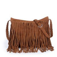 Women's Medium Suede Solid Color Vintage Style Tassel Square Zipper Crossbody Bag main image 1