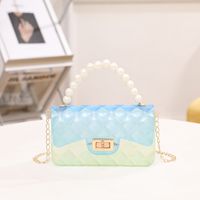 Women's Medium PVC Color Block Cute Square Lock Clasp Jelly Bag sku image 5