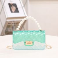 Women's Medium PVC Color Block Cute Square Lock Clasp Jelly Bag sku image 2