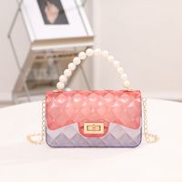 Women's Medium PVC Color Block Cute Square Lock Clasp Jelly Bag sku image 3