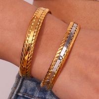 Simple Style Classic Style Grain Stainless Steel Plating 18k Gold Plated Bangle main image 2