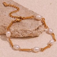 Basic Vintage Style Classic Style Solid Color Stainless Steel Beaded Plating 18k Gold Plated Bracelets Necklace main image 4