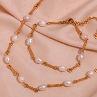 Basic Vintage Style Classic Style Solid Color Stainless Steel Beaded Plating 18k Gold Plated Bracelets Necklace main image 1