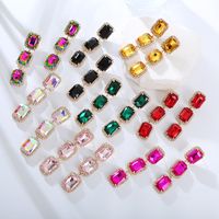 1 Paire Élégant Luxueux Carré Placage Incruster Strass Strass Plaqué Or Boucles D'oreilles main image 11