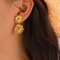 1 Pair Ig Style Casual Sunflower Plating Stainless Steel 18k Gold Plated Drop Earrings main image 1