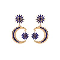 1 Pair Elegant Luxurious Star Moon Plating Inlay Alloy Rhinestones Gold Plated Drop Earrings main image 3