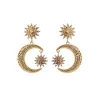 1 Pair Elegant Luxurious Star Moon Plating Inlay Alloy Rhinestones Gold Plated Drop Earrings main image 2