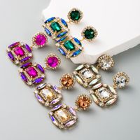 1 Pair Elegant Luxurious Square Plating Inlay Alloy Rhinestones Gold Plated Drop Earrings main image 1