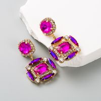 1 Pair Elegant Luxurious Square Plating Inlay Alloy Rhinestones Gold Plated Drop Earrings main image 6