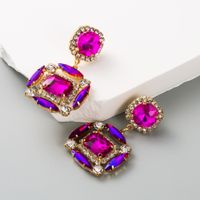 1 Pair Elegant Luxurious Square Plating Inlay Alloy Rhinestones Gold Plated Drop Earrings main image 7