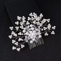 Bridal Crown Flower Alloy Plating Hollow Out Inlay Rhinestones Pearl Insert Comb 1 Piece sku image 10