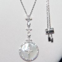 Casual Round Sterling Silver Inlay Artificial Gemstones Pendant Necklace sku image 1