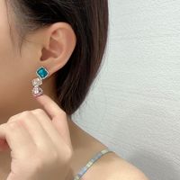 Sweet Geometric Square Heart Shape Alloy Inlay Crystal Women's Drop Earrings main image 4