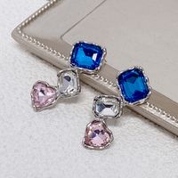 Sweet Geometric Square Heart Shape Alloy Inlay Crystal Women's Drop Earrings sku image 1
