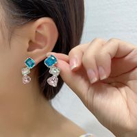 Sweet Geometric Square Heart Shape Alloy Inlay Crystal Women's Drop Earrings main image 1
