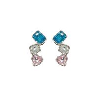 Sweet Geometric Square Heart Shape Alloy Inlay Crystal Women's Drop Earrings main image 2