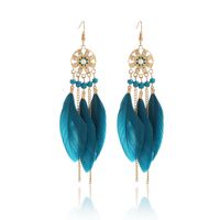 Ethnic Style Flower Feather Metal Hollow Out Inlay Artificial Pearls Rhinestones Women's Drop Earrings main image 4