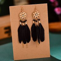 Ethnic Style Flower Feather Metal Hollow Out Inlay Artificial Pearls Rhinestones Women's Drop Earrings sku image 1