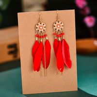Ethnic Style Flower Feather Metal Hollow Out Inlay Artificial Pearls Rhinestones Women's Drop Earrings sku image 5