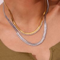 Simple Style Commute Solid Color Stainless Steel Plating Inlay Rhinestones 18k Gold Plated Necklace main image 6