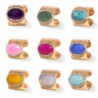 Hip-hop Retro Oval Natural Stone Crystal Open Ring main image 2