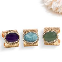 Hip-hop Retro Oval Natural Stone Crystal Open Ring main image 4