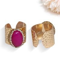 Hip-hop Retro Oval Natural Stone Crystal Open Ring main image 3