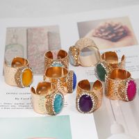 Hip-hop Retro Oval Natural Stone Crystal Open Ring main image 1