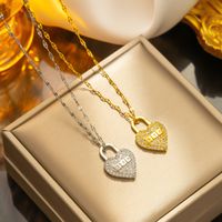 Chinoiserie Elegant Streetwear Heart Shape Titanium Steel Inlay Zircon Pendant Necklace main image 4