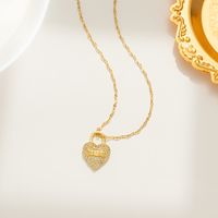 Chinoiserie Elegant Streetwear Heart Shape Titanium Steel Inlay Zircon Pendant Necklace sku image 1