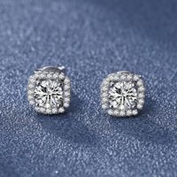 Casual Simple Style Square Sterling Silver Moissanite Zircon Ear Studs In Bulk main image 1