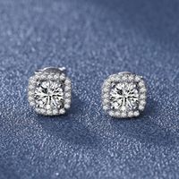 Casual Simple Style Square Sterling Silver Moissanite Zircon Ear Studs In Bulk sku image 1