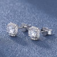 Casual Simple Style Square Sterling Silver Moissanite Zircon Ear Studs In Bulk main image 4