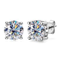Simple Style Round Sterling Silver Moissanite Ear Studs In Bulk main image 5