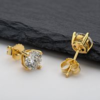 Simple Style Round Sterling Silver 18k Gold Plated Moissanite Ear Studs In Bulk sku image 2