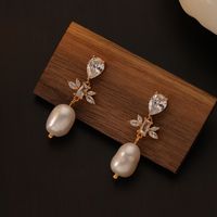 1 Pair Classic Style Geometric Inlay Copper Freshwater Pearl Zircon Drop Earrings main image 4