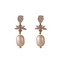 1 Pair Classic Style Geometric Inlay Copper Freshwater Pearl Zircon Drop Earrings main image 3