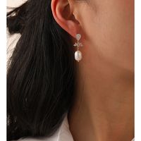 1 Pair Classic Style Geometric Inlay Copper Freshwater Pearl Zircon Drop Earrings main image 2