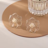 1 Paire Sucré Fleur Incruster Plastique Perle D'eau Douce Boucles D'oreilles main image 6