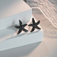 1 Pair Elegant Lady Starfish Inlay Copper Zircon Ear Studs sku image 1