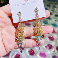 1 Pair Lady Classic Style Leaf Rhombus Tassel Inlay Copper Zircon Drop Earrings main image 2