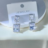 1 Pair Casual Simple Style Rectangle Plating Inlay Copper Crystal Zircon Drop Earrings main image 3