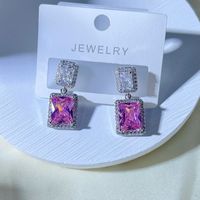 1 Pair Casual Simple Style Rectangle Plating Inlay Copper Crystal Zircon Drop Earrings main image 5