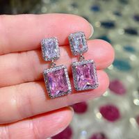 1 Pair Casual Simple Style Rectangle Plating Inlay Copper Crystal Zircon Drop Earrings main image 1