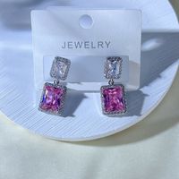 1 Pair Casual Simple Style Rectangle Plating Inlay Copper Crystal Zircon Drop Earrings main image 2