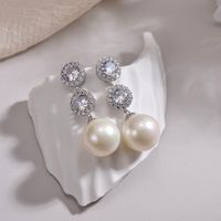 1 Pair Elegant Lady Sweet Geometric Inlay Imitation Pearl Copper Zircon Drop Earrings main image 3